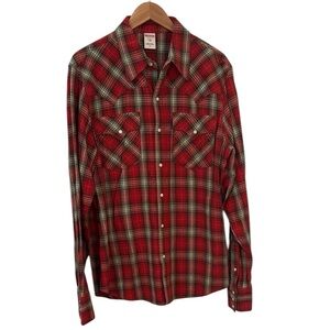 Men’s True Religion Pearl Snap Plaid Flannel Shirt XXL